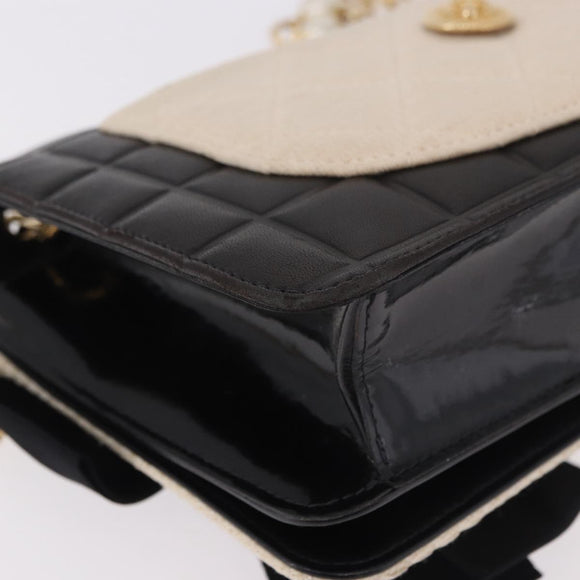 CHANEL Choco Bar Chain Shoulder Bag Lamb Skin Black Gold CC Auth 187494SAM