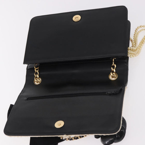 CHANEL Choco Bar Chain Shoulder Bag Lamb Skin Black Gold CC Auth 187494SAM