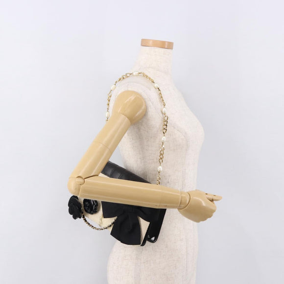 CHANEL Choco Bar Chain Shoulder Bag Lamb Skin Black Gold CC Auth 187494SAM