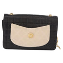 CHANEL Choco Bar Chain Shoulder Bag Lamb Skin Black Gold CC Auth 187494SAM-2