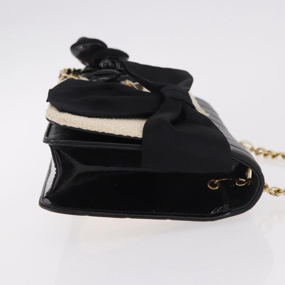 CHANEL Choco Bar Chain Shoulder Bag Lamb Skin Black Gold CC Auth 187494SAM