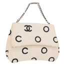 CHANEL Matelasse Chain Hand Bag Canvas White Silver CC Auth 187495V-1