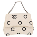 CHANEL Matelasse Chain Hand Bag Canvas White Silver CC Auth 187495V-13