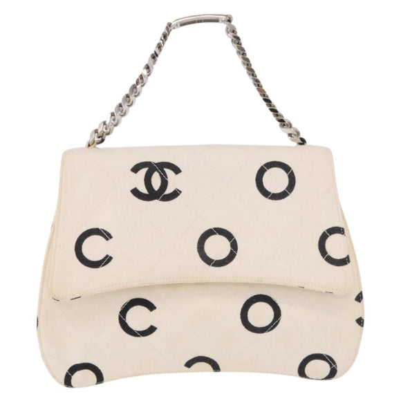 CHANEL Matelasse Chain Hand Bag Canvas White Silver CC Auth 187495V