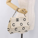 CHANEL Matelasse Chain Hand Bag Canvas White Silver CC Auth 187495V-22