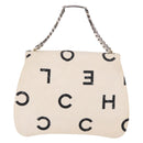 CHANEL Matelasse Chain Hand Bag Canvas White Silver CC Auth 187495V-2