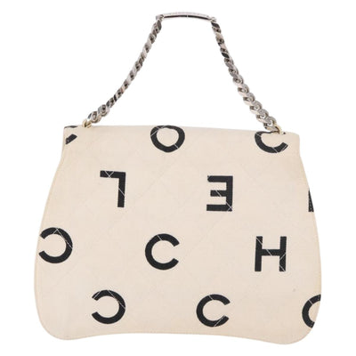CHANEL Matelasse Chain Hand Bag Canvas White Silver CC Auth 187495V - 0