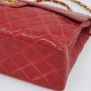 CHANEL Matelasse Chain Shoulder Bag Patent leather Red Gold CC Auth 187496-10