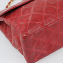 CHANEL Matelasse Chain Shoulder Bag Patent leather Red Gold CC Auth 187496-11