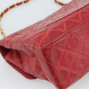 CHANEL Matelasse Chain Shoulder Bag Patent leather Red Gold CC Auth 187496-13