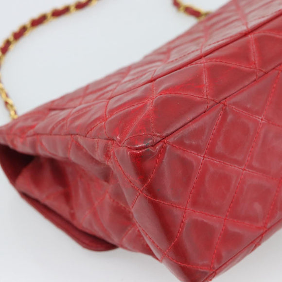 CHANEL Matelasse Chain Shoulder Bag Patent leather Red Gold CC Auth 187496