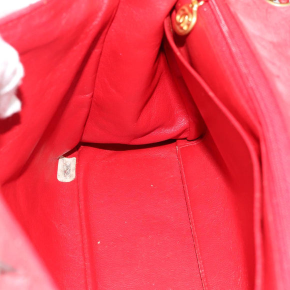 CHANEL Matelasse Chain Shoulder Bag Patent leather Red Gold CC Auth 187496