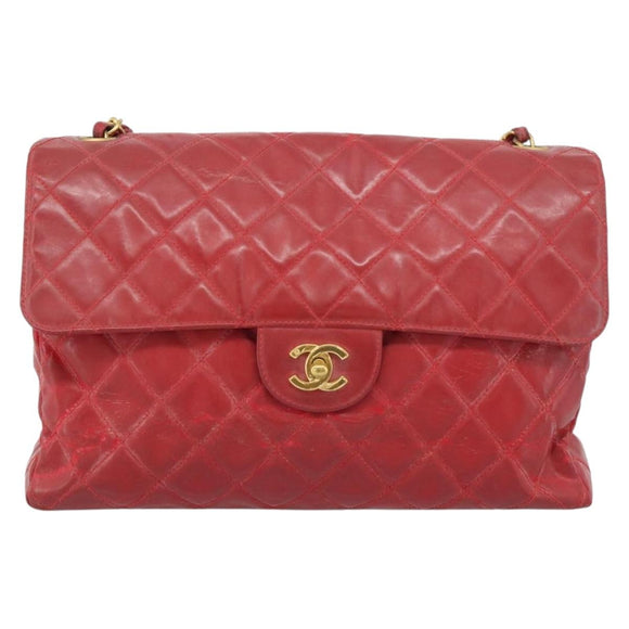 CHANEL Matelasse Chain Shoulder Bag Patent leather Red Gold CC Auth 187496
