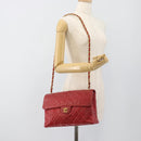 CHANEL Matelasse Chain Shoulder Bag Patent leather Red Gold CC Auth 187496-24