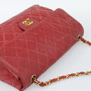 CHANEL Matelasse Chain Shoulder Bag Patent leather Red Gold CC Auth 187496-6