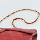 CHANEL Matelasse Chain Shoulder Bag Patent leather Red Gold CC Auth 187496-8