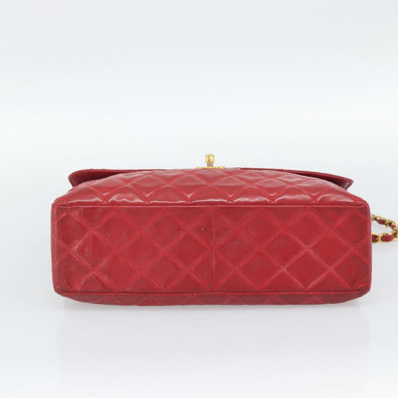CHANEL Matelasse Chain Shoulder Bag Patent leather Red Gold CC Auth 187496