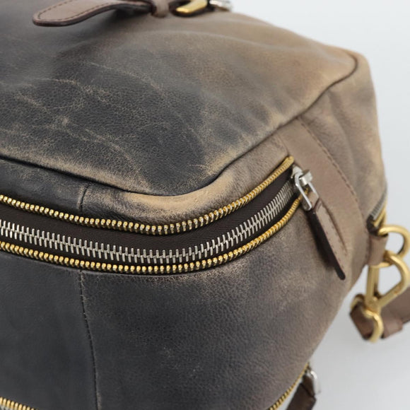 PRADA Handtas Leer 2-weg Beige Goud Auth 187498A