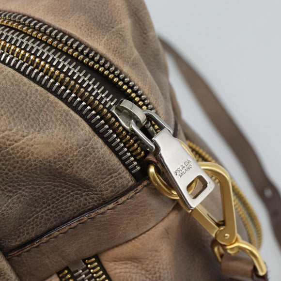 PRADA Handtas Leer 2-weg Beige Goud Auth 187498A