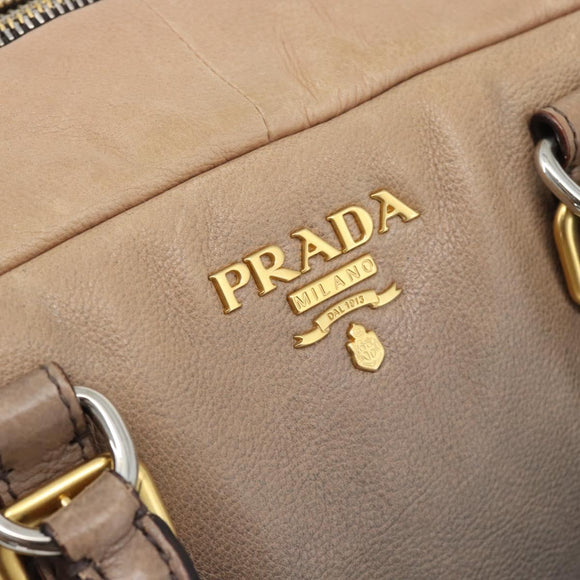 PRADA Handtas Leer 2-weg Beige Goud Auth 187498A