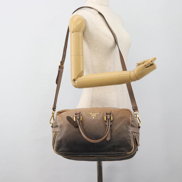 PRADA Handtas Leer 2-weg Beige Goud Auth 187498A