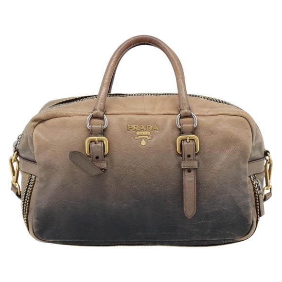 PRADA Handtas Leer 2-weg Beige Goud Auth 187498A