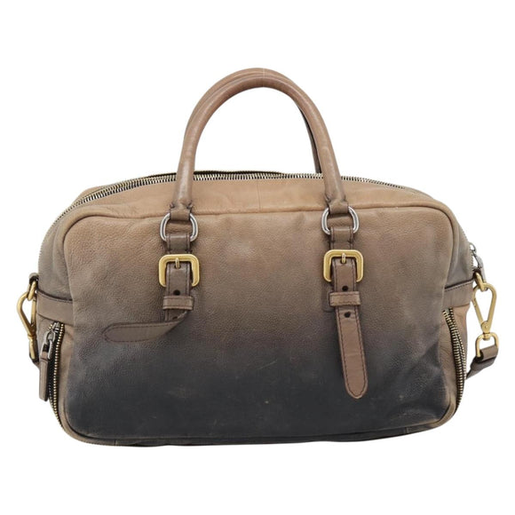 PRADA Handtas Leer 2-weg Beige Goud Auth 187498A