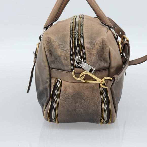 PRADA Handtas Leer 2-weg Beige Goud Auth 187498A