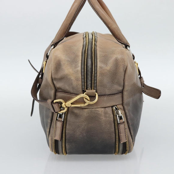 PRADA Handtas Leer 2-weg Beige Goud Auth 187498A