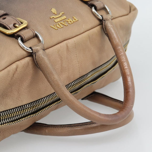 PRADA Handtas Leer 2-weg Beige Goud Auth 187498A