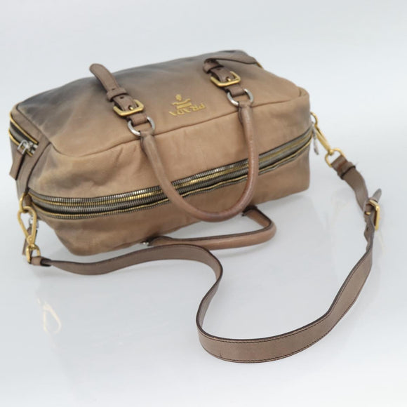 PRADA Handtas Leer 2-weg Beige Goud Auth 187498A