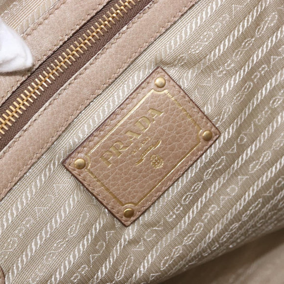 PRADA Hand Bag Leather Beige Gold Auth 187499