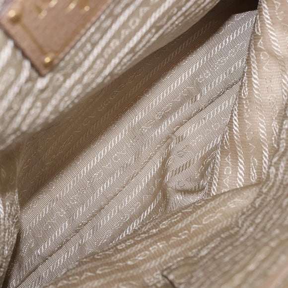 PRADA Hand Bag Leather Beige Gold Auth 187499