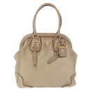PRADA Hand Bag Leather Beige Gold Auth 187499-13