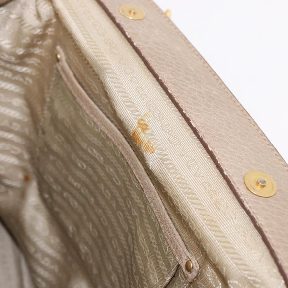 PRADA Hand Bag Leather Beige Gold Auth 187499