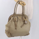 PRADA Hand Bag Leather Beige Gold Auth 187499-26