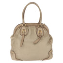 PRADA Hand Bag Leather Beige Gold Auth 187499-2