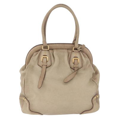 PRADA Hand Bag Leather Beige Gold Auth 187499 - 0