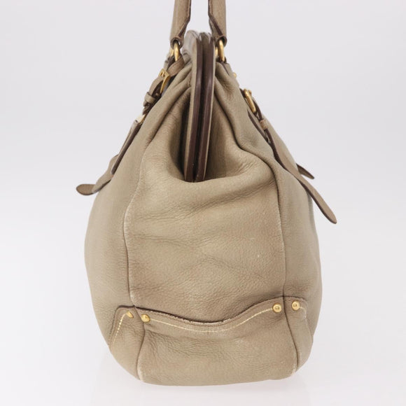 PRADA Hand Bag Leather Beige Gold Auth 187499