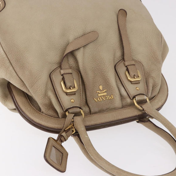 PRADA Hand Bag Leather Beige Gold Auth 187499