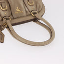 PRADA Hand Bag Leather Beige Gold Auth 187499-7