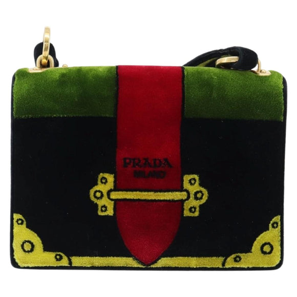 PRADA Shoulder Bag Velor Black Gold Auth 187500V