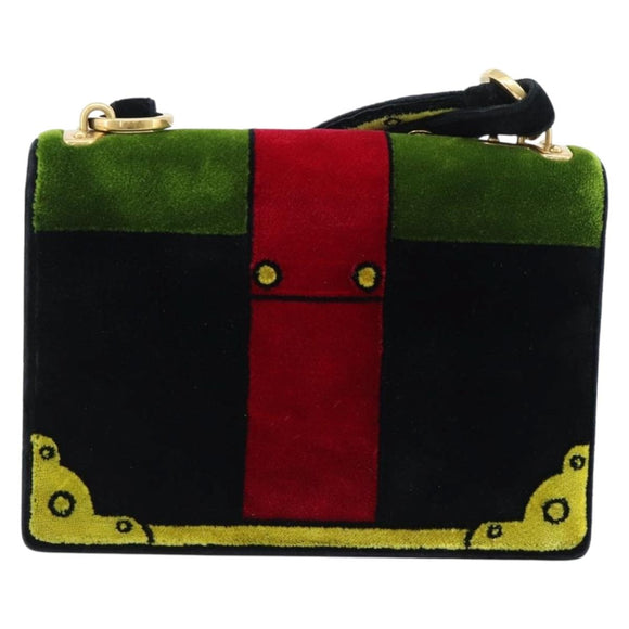PRADA Shoulder Bag Velor Black Gold Auth 187500V