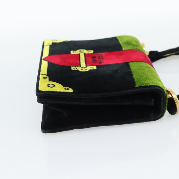PRADA Shoulder Bag Velor Black Gold Auth 187500V