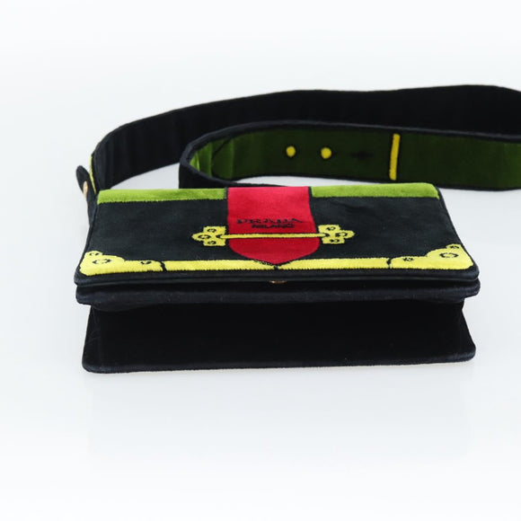 PRADA Shoulder Bag Velor Black Gold Auth 187500V