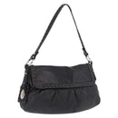 FENDI Celeria Shoulder Bag Leather Black Silver Auth 187501A-1