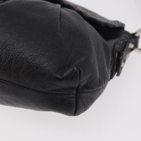 FENDI Celeria Shoulder Bag Leather Black Silver Auth 187501A