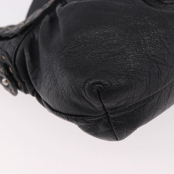 FENDI Celeria Shoulder Bag Leather Black Silver Auth 187501A