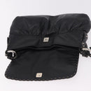 FENDI Celeria Shoulder Bag Leather Black Silver Auth 187501A-17