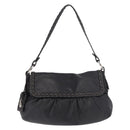FENDI Celeria Shoulder Bag Leather Black Silver Auth 187501A-13